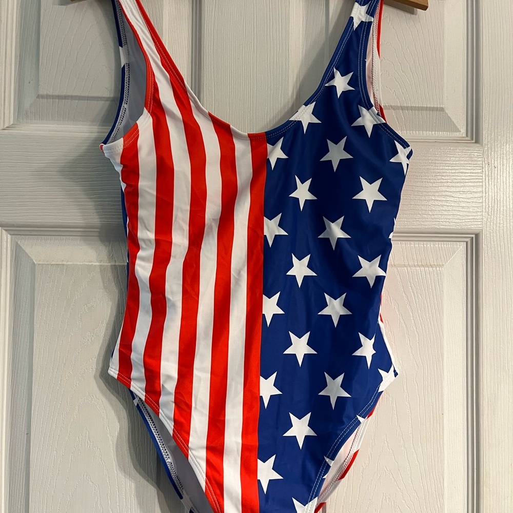 NWOT ladies flag one piece swimsuit #1